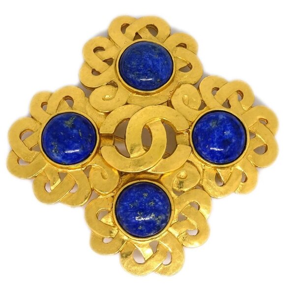 Chanel Stone Brooch Pin Gold Blue 97P 192114 - Picture 1 of 4